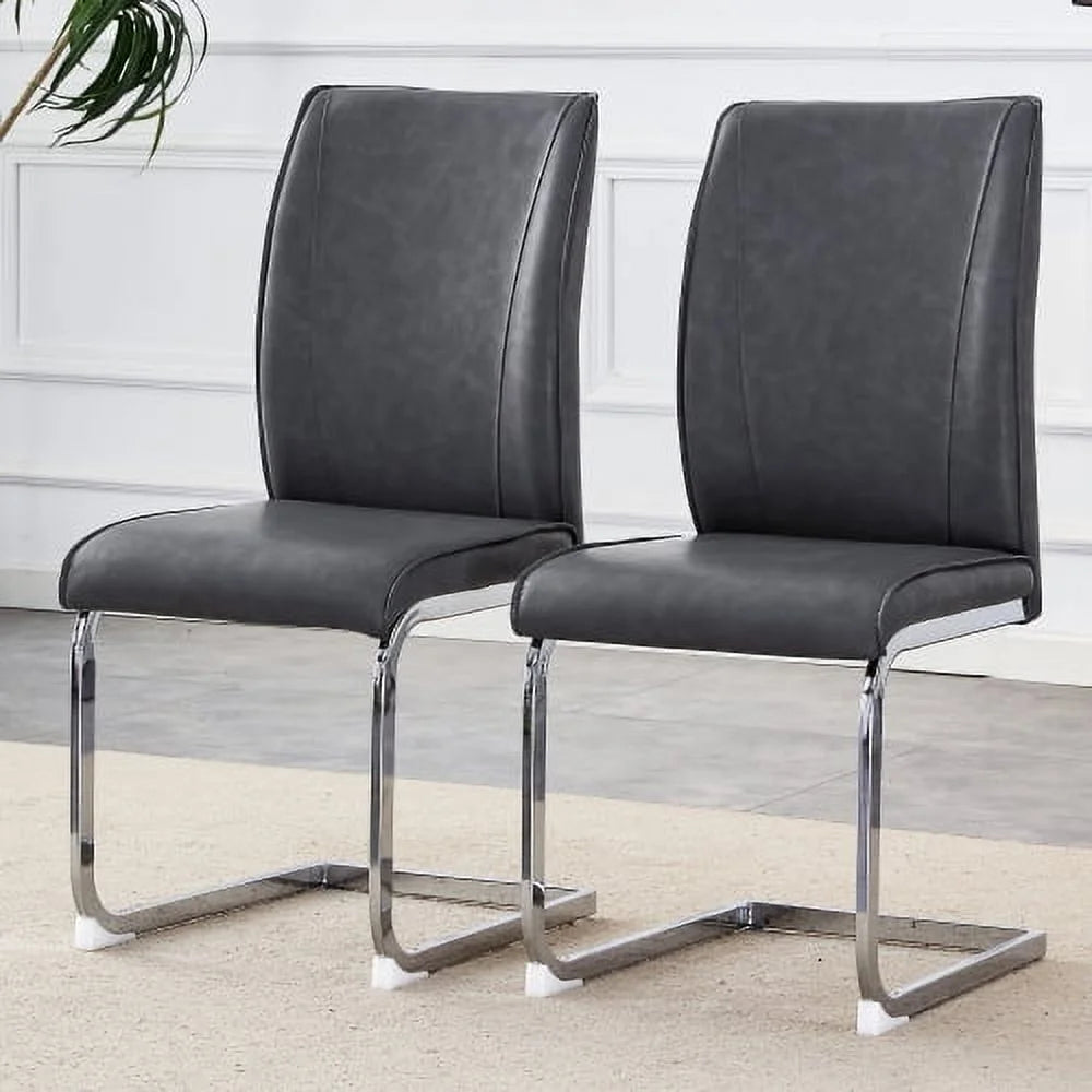 SUDICA Dining Chairs Set of 2, Gray PU Leather High Back for Kitchen or Dining Room
