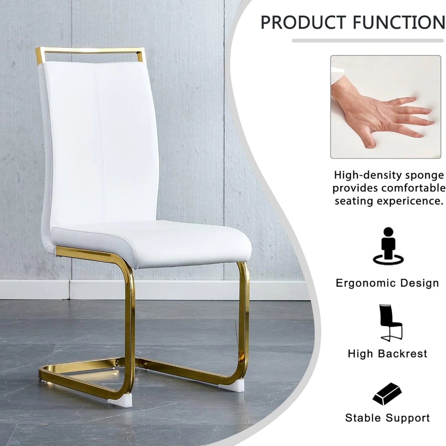 SUDICA 7-Piece Dining Set with 63" Glass Table and 6 PU Leather Chairs, Gold Base