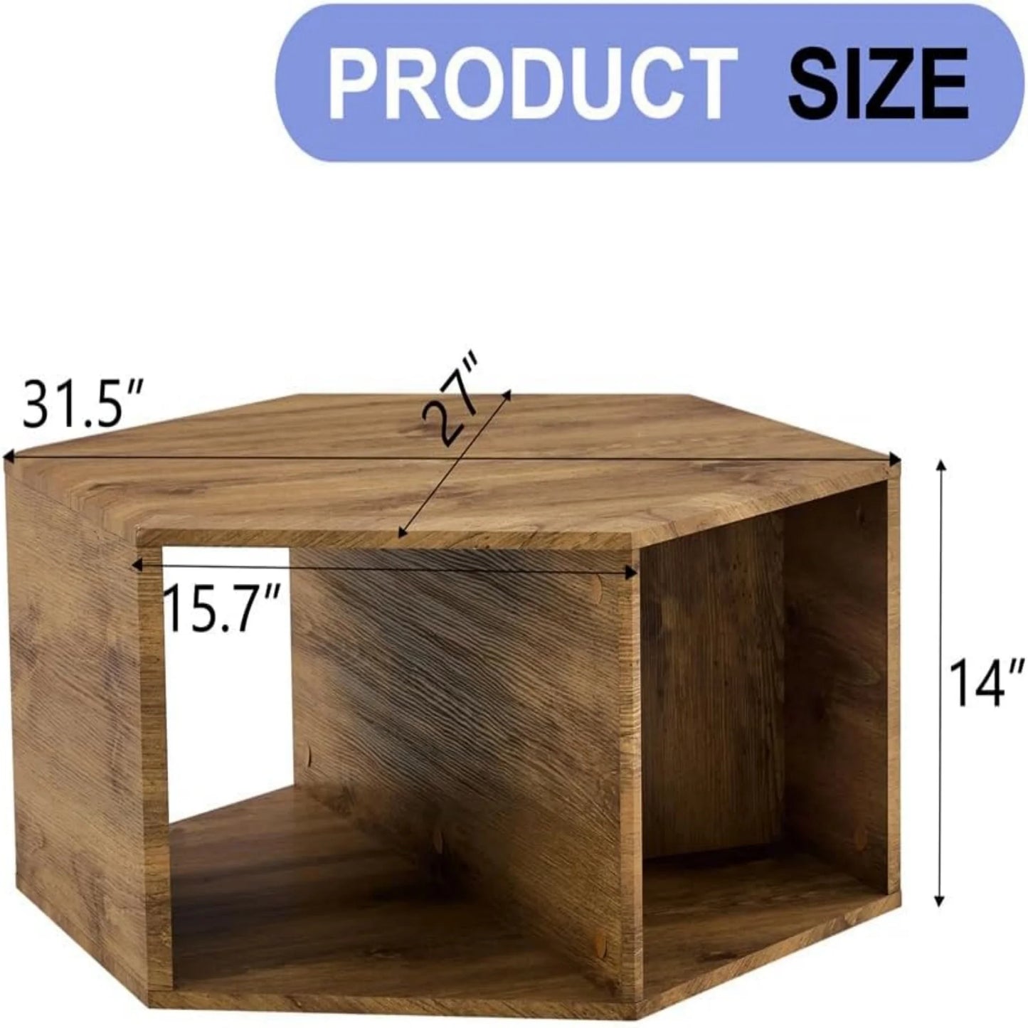 SUDICA Hexagon Wood Coffee Table, Dual-Use Storage Accent Table for Living Room or Corner