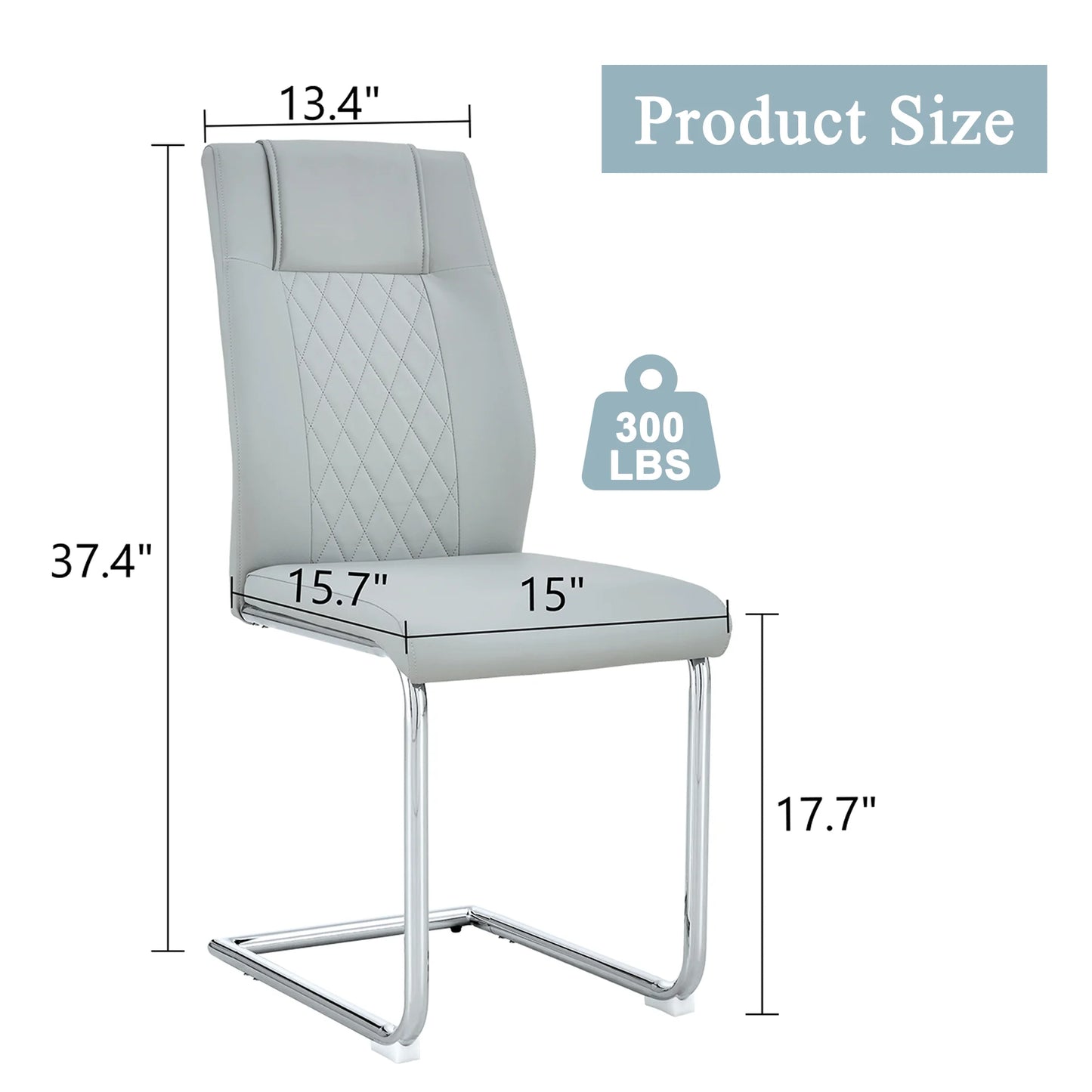 Sudica Upholstered Dining Chairs Set of 8 PU Leather Dining Room Chair with Silver Metal Legs,Light Gray