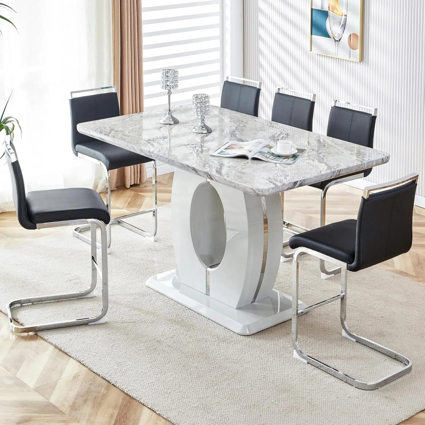 SUDICA Modern PU Leather Barstools and Upholstered with Metal Legs - Set of 2, Black