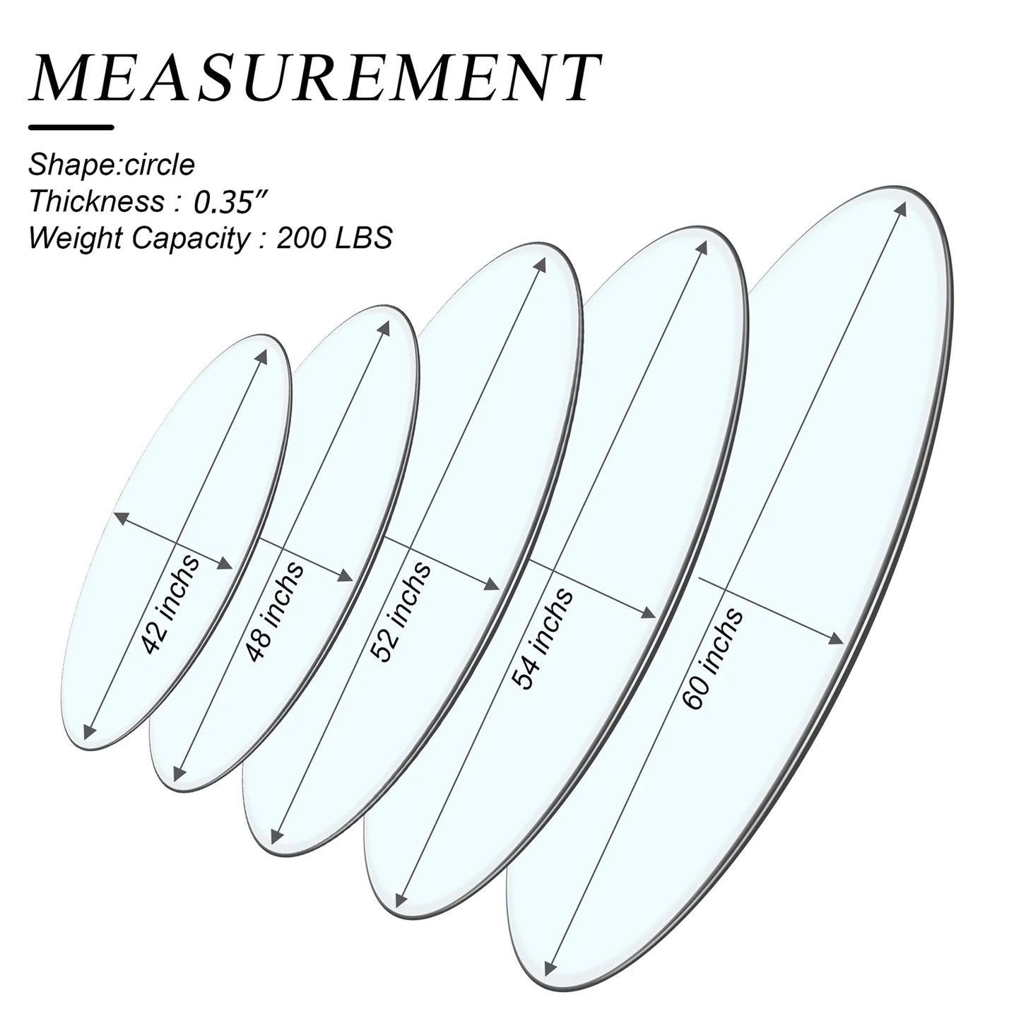 SUDICA Glass Table Tops, 52 in, Circle, 1/3 in, Clear