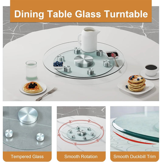 SUDICA 20" Transparent Tempered Glass Lazy Susan Turntable with Silver Base, Double Layer Dining Table Top