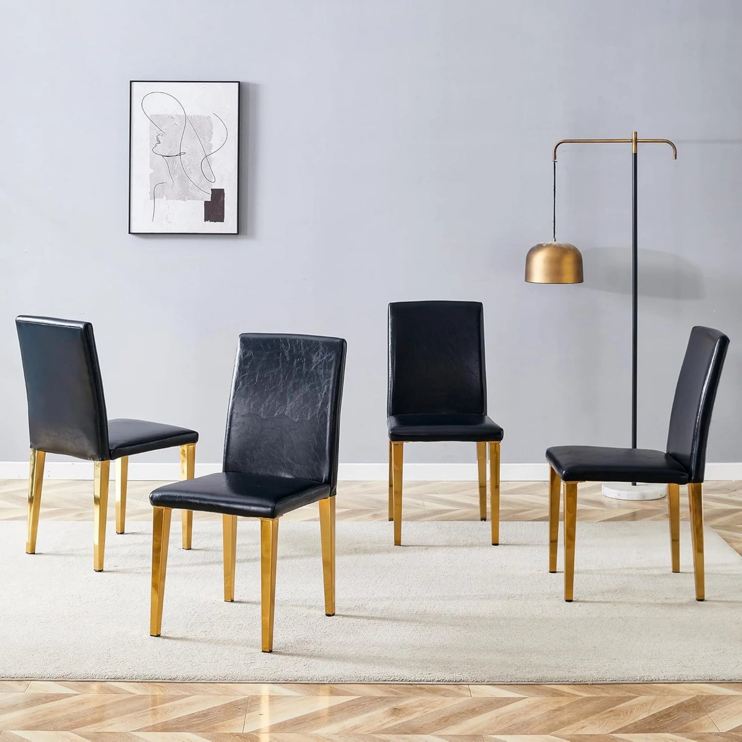 SUDICA Black PU Leather Dining Chairs with Gold Legs for Kitchen, Set of 4
