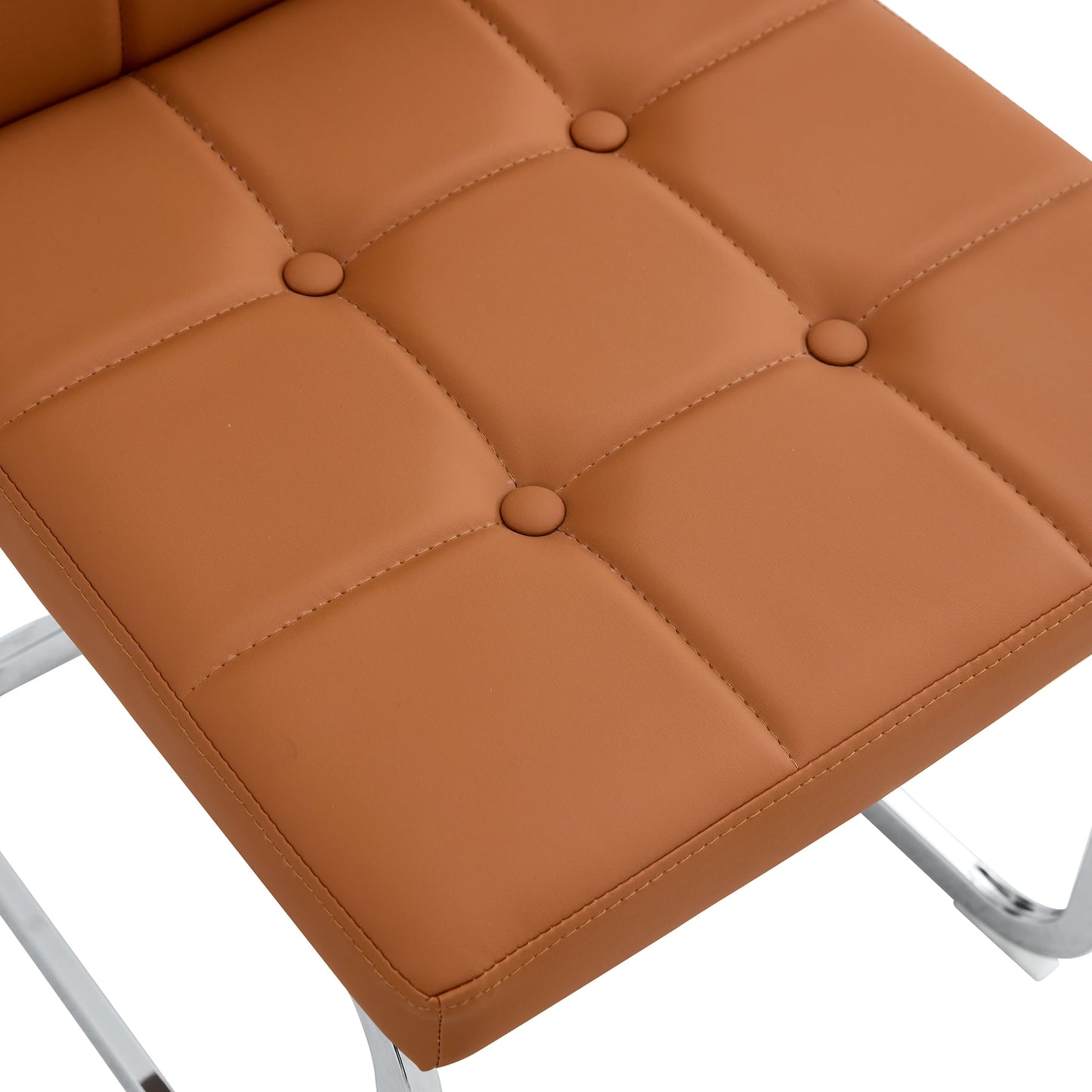 Upholstered Tufted Dining Chairs Set of 2 PU Leather Dining Room Chairs with Slat Back for Kitchen, Brown