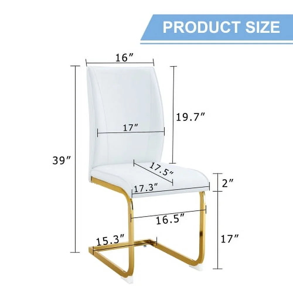 SUDICA Dining Room Chairs, White Faux Leather High Back, Gold Metal Legs, Set of 2