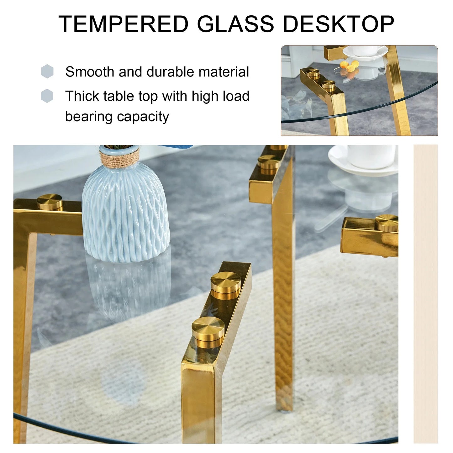 Sudica 42"Round Dining Table. Modern Minimalist Kitchen Table Glass with Metal Legs, for Kitchen, Dining Room, Golden