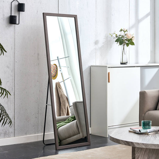 Wood Floor Mirror, 58"x 18" Sudica Thick Wooden Frame Full Body Mirror with Stand, Wall Mirror for Living Room, Gray