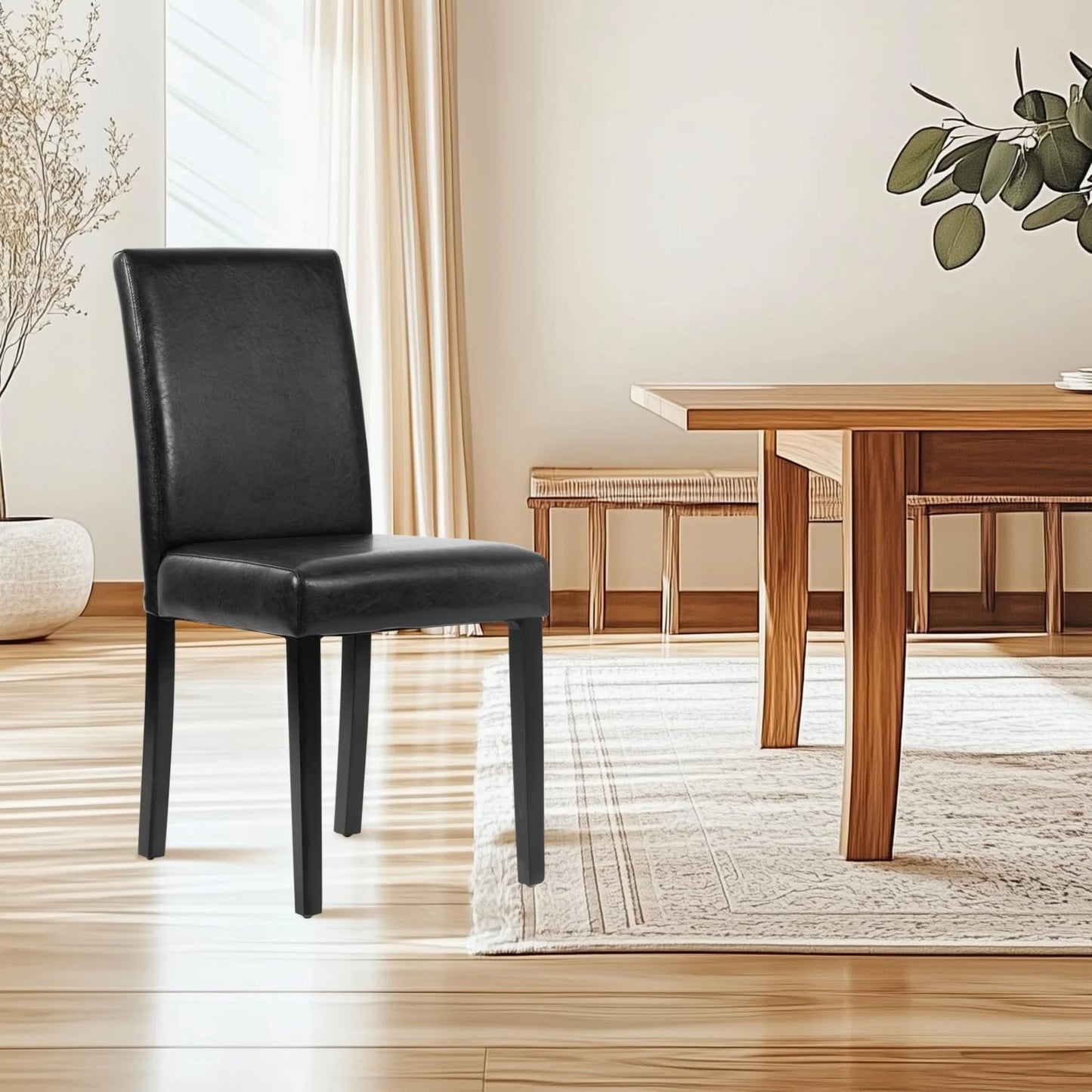 SUDICA Black Faux Leather Parsons Chairs Set of 4, Metal Legs for Kitchen or Dining Room