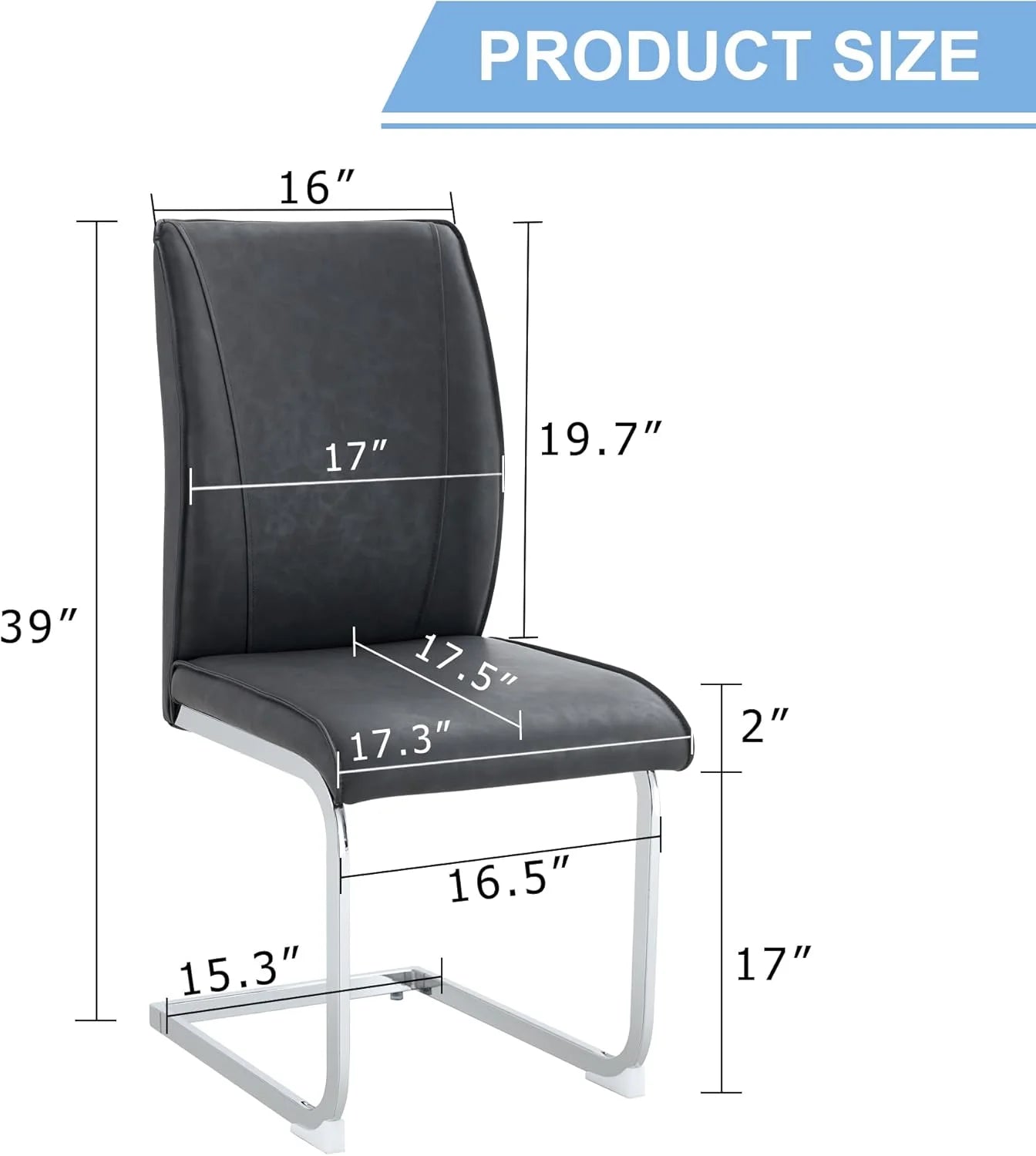SUDICA Dining Chairs Set of 4, Gray PU Leather Armless for Dining Room or Kitchen