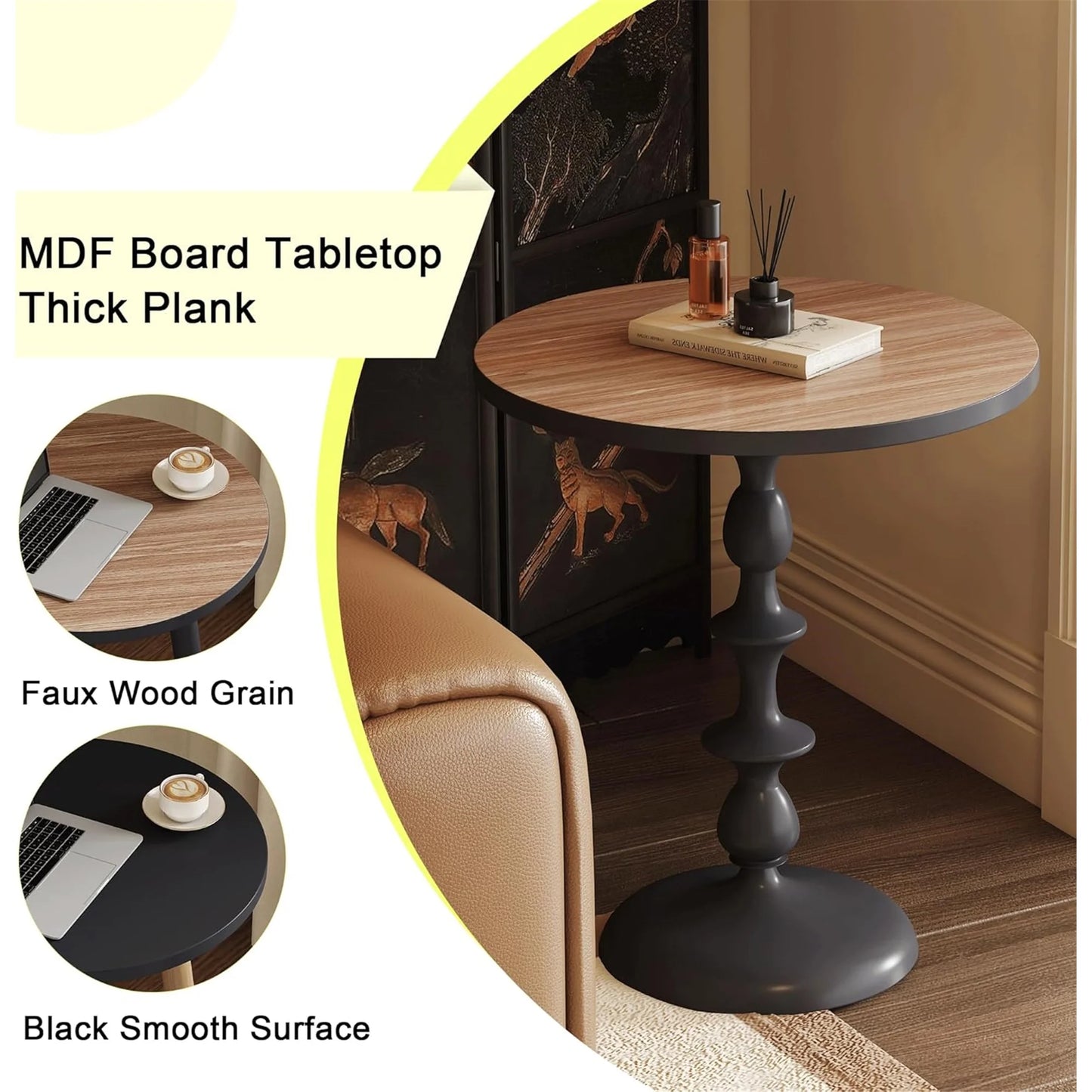 20.08" Round Table Top Wood - Walnut & Black Double Sided, Outdoor Dining Replacement for Restaurants, Cafes, Bars