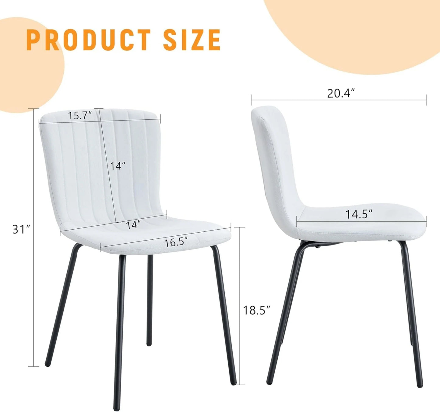 Sudica Dining Chairs Set of 4, Mid-Century Modern Upholstered Retro Linen Chairs with Walnut Bentwood Back and Metal Legs Adjustable Feet for Kitchen Dining Room, White Vertical Stripes Linen