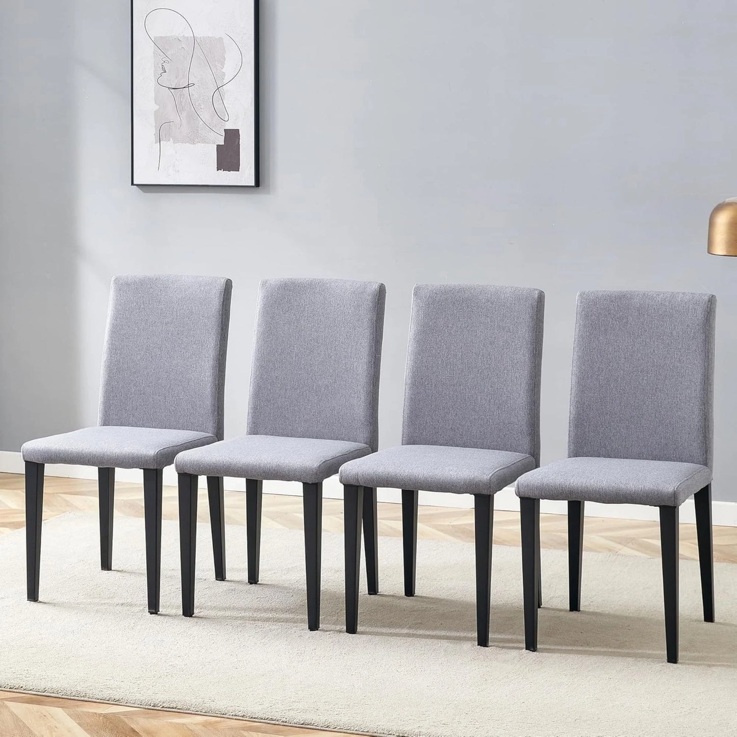 SUDICA Gray Upholstered Dining Chairs Set of 4, Linen Fabric with Metal Legs for Kitchen