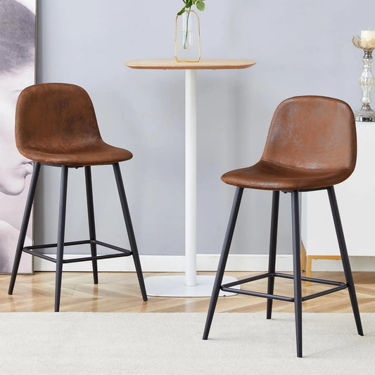 Bar stools Set of 2, Faux Suede Counter Height Bar Stools, Dining Room Chairs with Metal Legs & Soft Backrest, Easy to Assemble