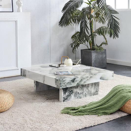 Compact Marble Coffee Table, Sudica 31 inch Square Center Table with Stainless Steel Storage for Living Room,White