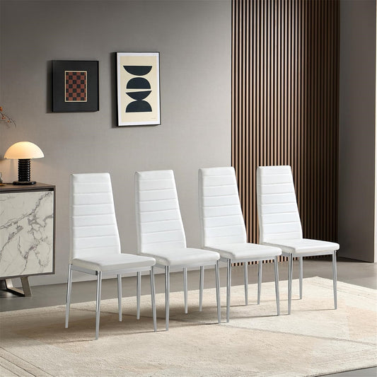 IANIYA Modern Dining Chairs Set of 4, White Side Dining Room Chairs with Faux PU Leather Padded & High Back, Kitchen Chairs for Dining Room, Living Room, Apartment, Small Space