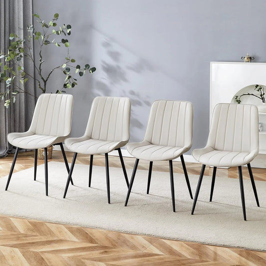 PU Leather Dining Chairs Set of 4, Modern Dining Kitchen Chairs with Cushion Seat Back   Metal Legs, Upholstered Chairs for Home Kitchen Restaurant Dining Living Room (Beige)