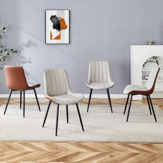 PU Leather Dining Chairs Set of 4, Modern Dining Kitchen Chairs with Cushion Seat Back   Metal Legs, Upholstered Chairs for Home Kitchen Restaurant Dining Living Room (Beige)