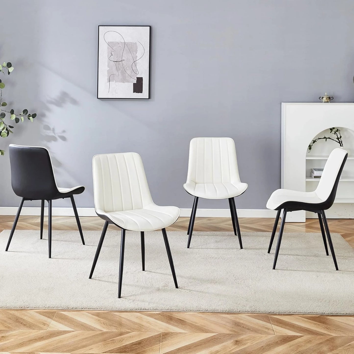 PU Leather Dining Chairs Set of 4, Modern Dining Kitchen Chairs with Cushion Seat Back Metal Legs, Upholstered Chairs for Home Kitchen Restaurant Dining Living Room (Beige)
