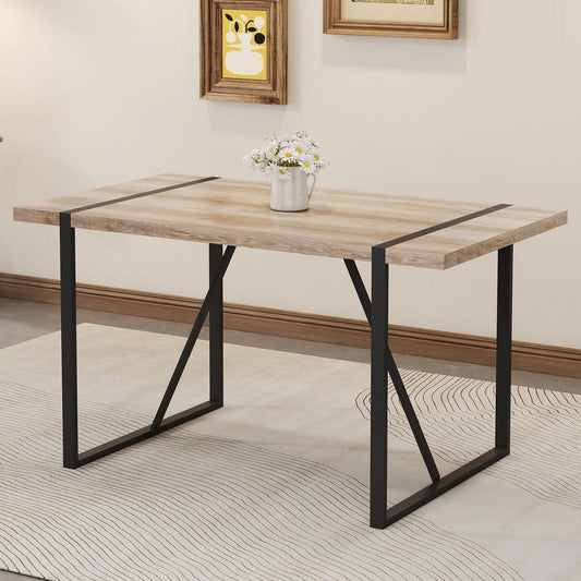 Rectangular Dining Table For 4-6 Person,Sudica 51 inch Wood Color Tabletop and Black Metal Legs,for Dining Room,Kitchen