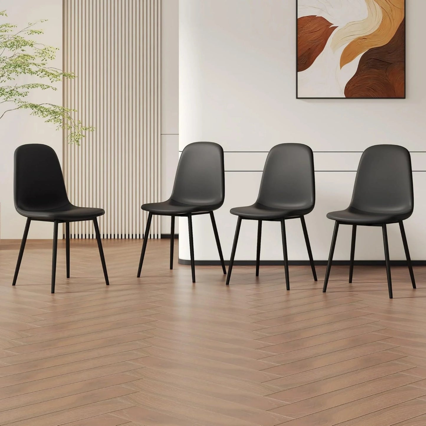 SUDICA Modern Black Dining Chairs Set of 4 PU Upholstered Side Chairs Kitchen