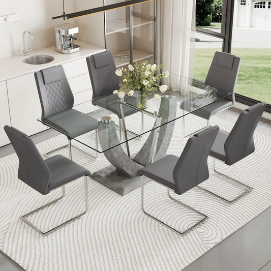 1548Silver Table + 6 Dark Gray Chair