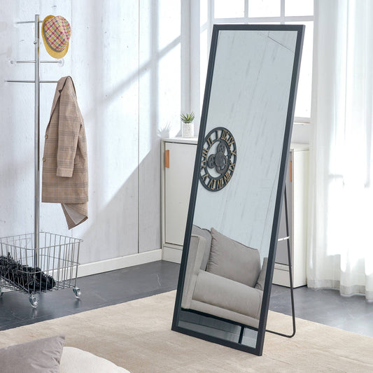 Wood Floor Mirror, 65"x 23 inch Sudica Thick Wooden Frame Full Body Mirror with Stand, Wall Mirror for Living Room, Black