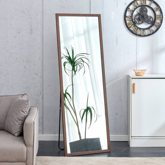 Wood Floor Mirror, 65"x 23 inch Sudica Thick Wooden Frame Full Body Mirror with Stand, Wall Mirror for Living Room, Brown