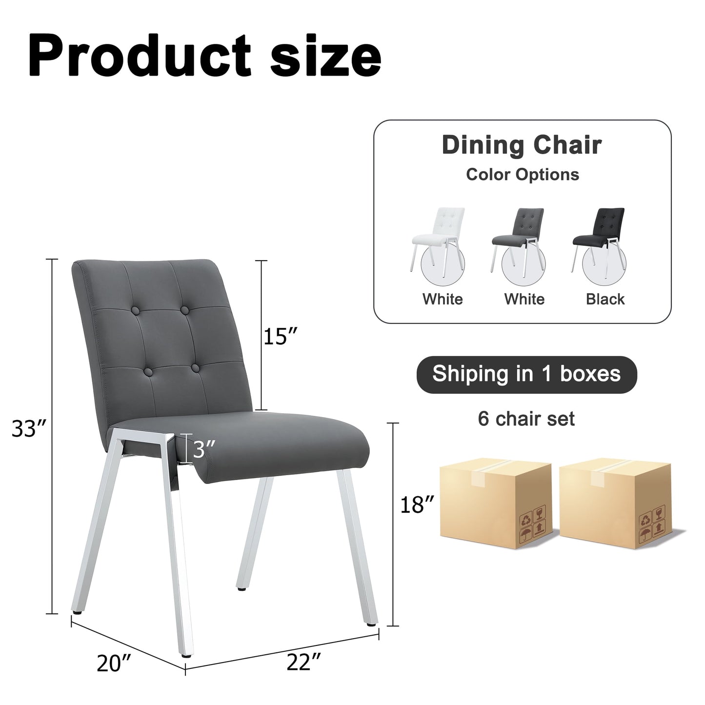 Sudica Dining Room Chairs Set of 6 Upholstered Tufted Mid-Century Modern Kitchen Chairs with Chomon Legs, Gray(chairs only)