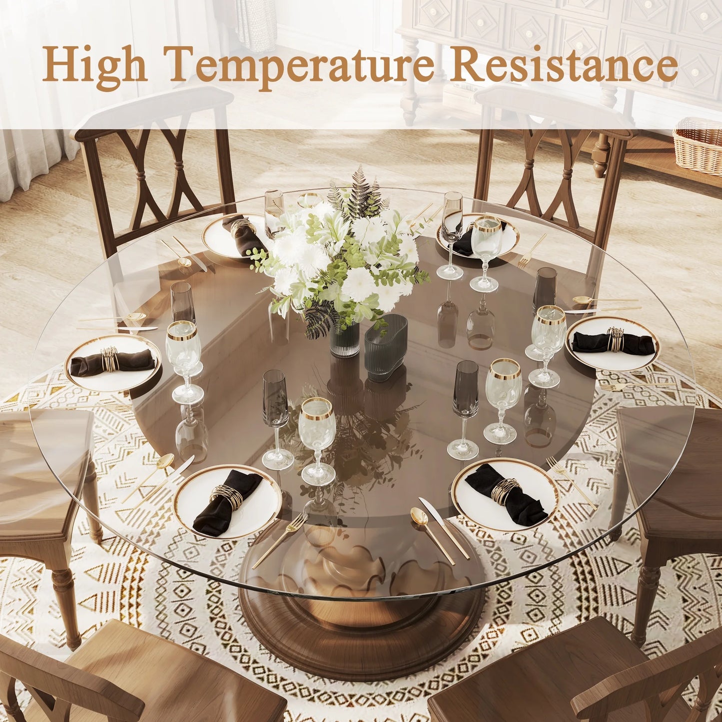 SUDICA Glass Table Tops, 52 in, Circle, 1/3 in, Clear