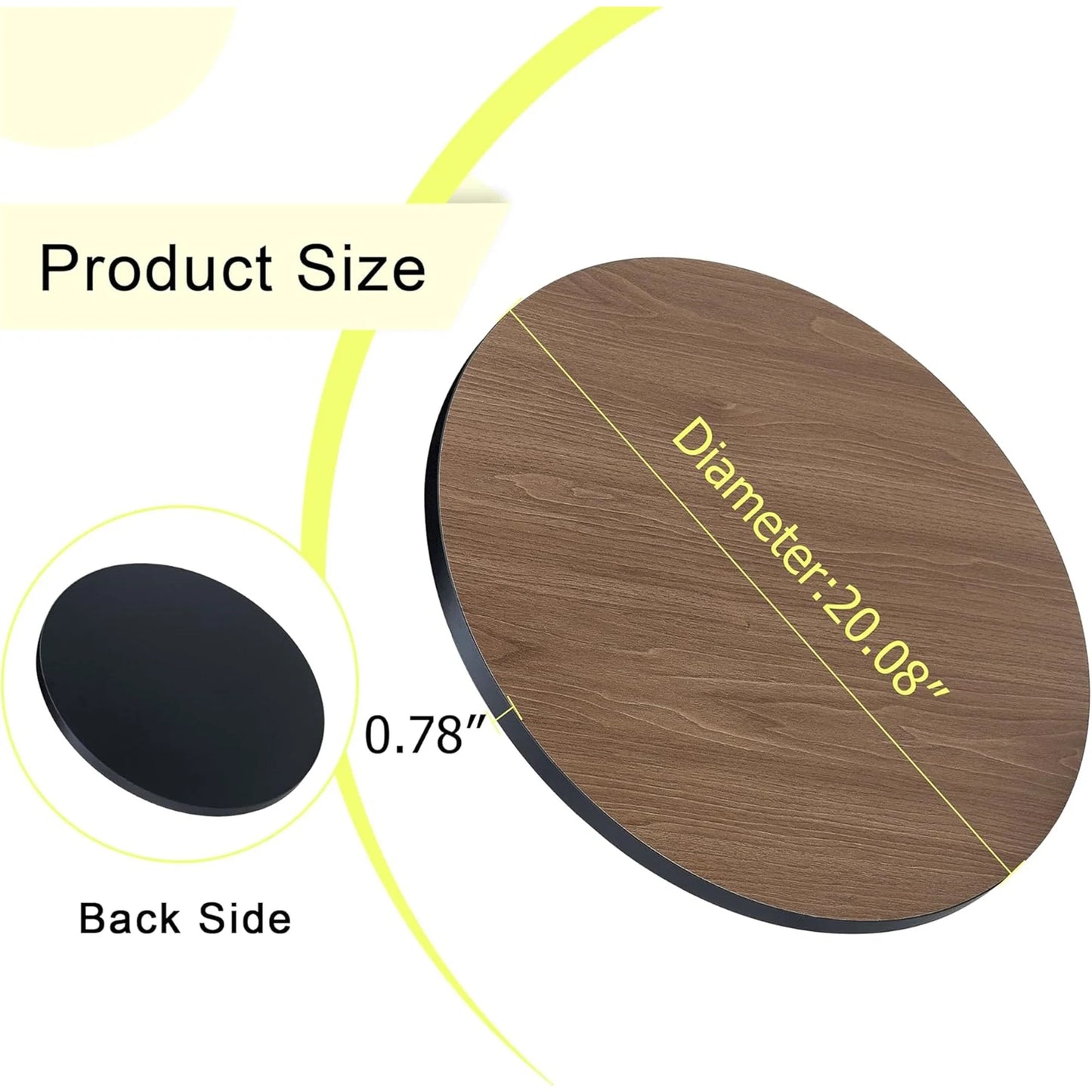 20.08" Round Table Top Wood - Walnut & Black Double Sided, Outdoor Dining Replacement for Restaurants, Cafes, Bars