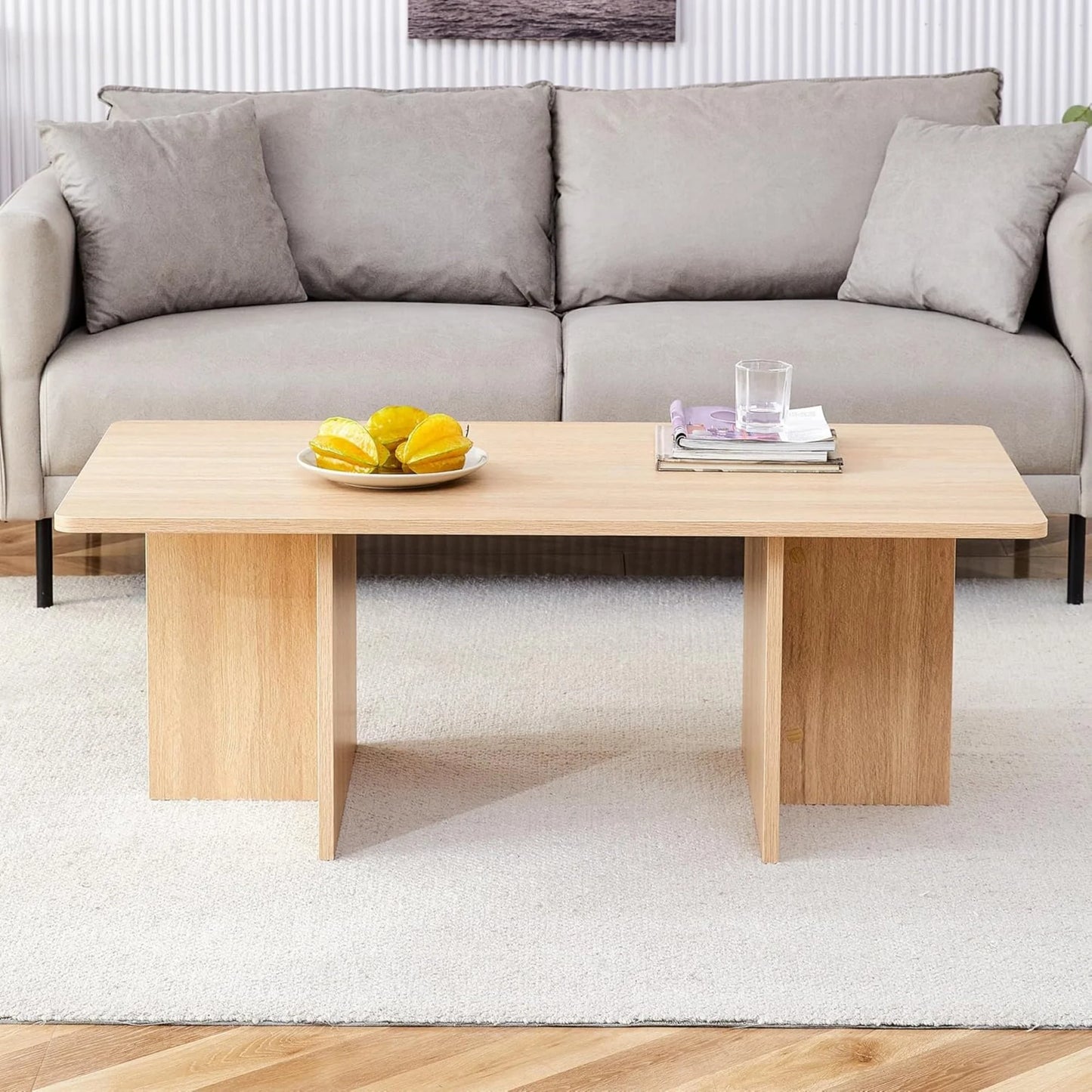 Sudica 44.8” Natural Wood Color Rectangle MDF Coffee Table,Wood Coffee Table with Stable Triangular Support for Living Room/Bedroom