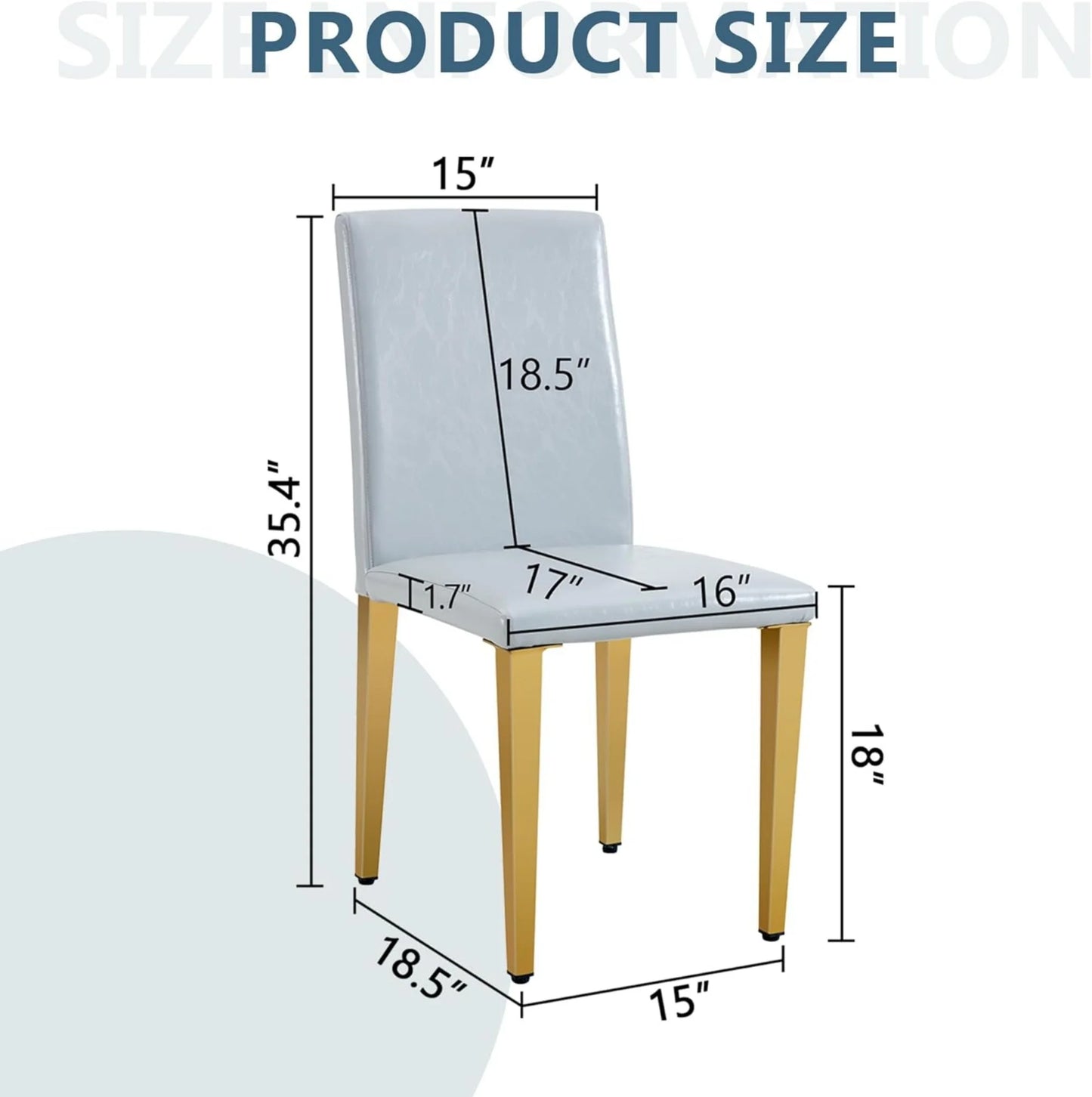 SUDICA Gray Faux Leather Dining Chairs Set of 4, Gold Metal Legs for Kitchen & Dining Room