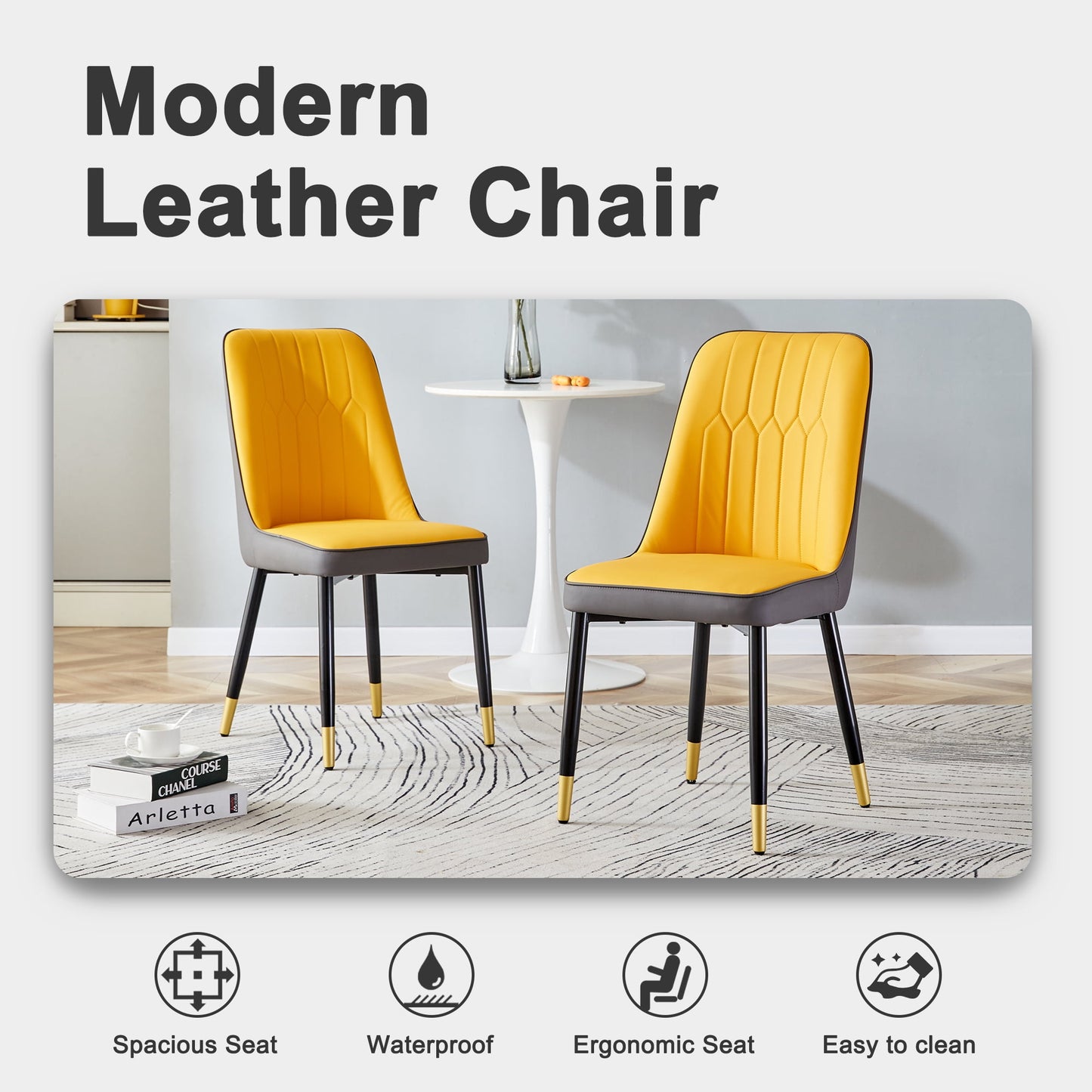 Sudica 63" Dining Table Set 7-Piece Marble Rectangular Kitchen Table & 6 Faux Leather Padded Dining Chair Set, Yellow