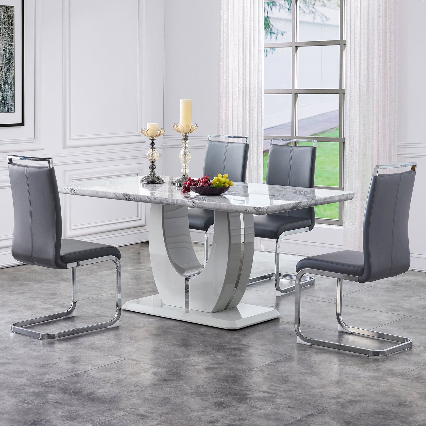 Sudica Dining Chairs Set of 4 Upholstered PU Leather Modern Kitchen Chairs with Chomon Legs, Gray