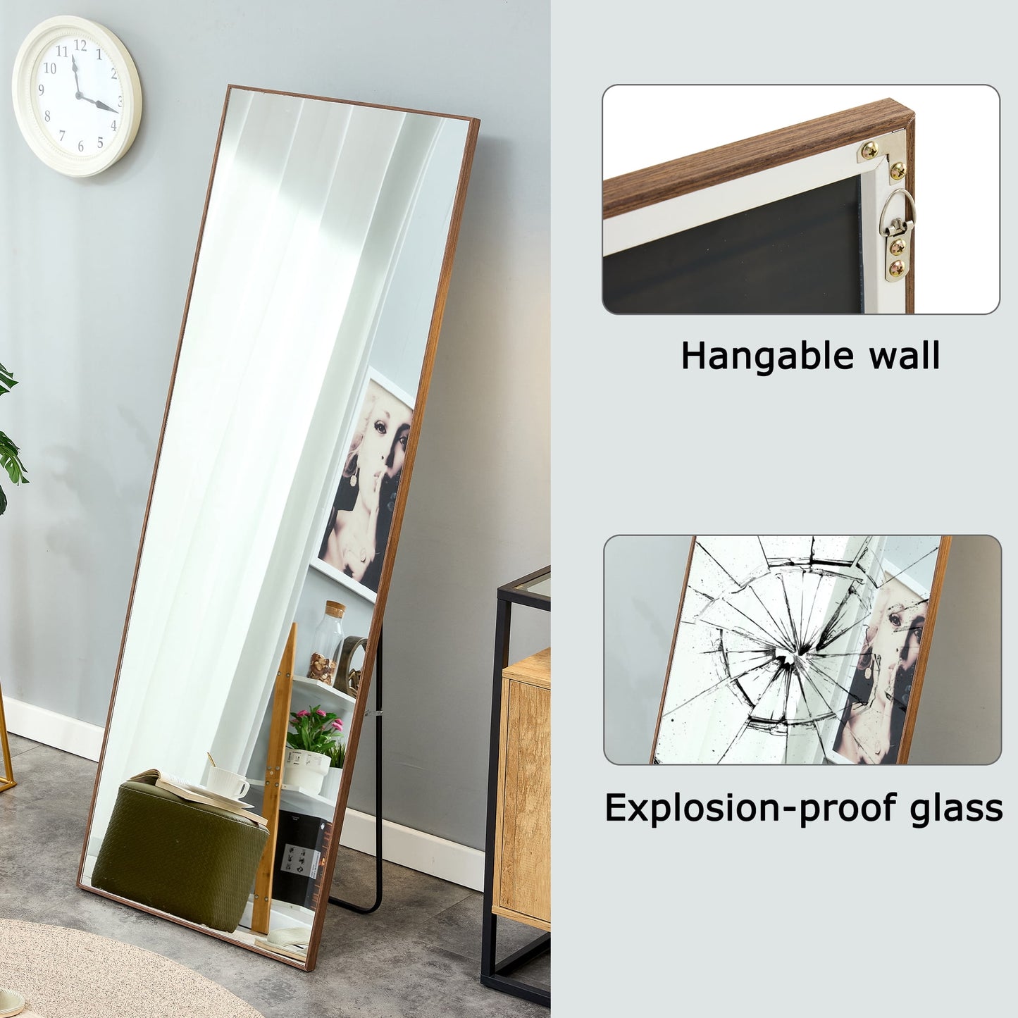 Sudica Full Length Floor Mirror 58"x 15" Wood Rectangular Bedroom Standing Mirror, Brown