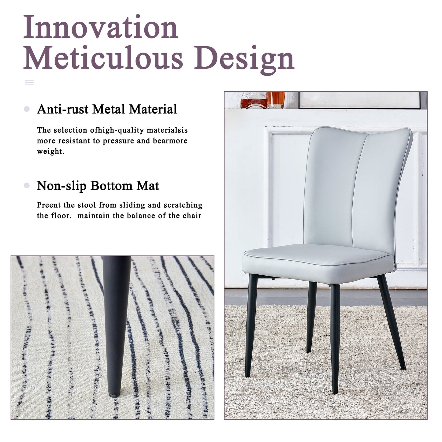Sudica Marble Dining Set for 4, 63" White Rectangular Kitchen Table with Modern PU Leather Dining Chairs, Gray