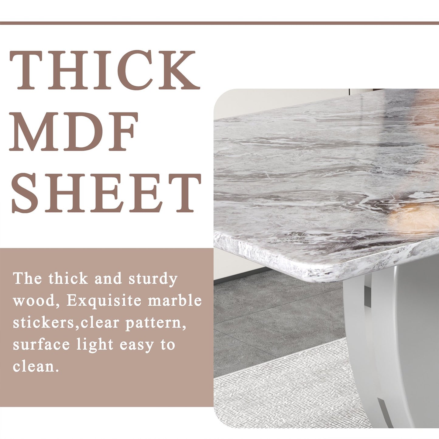 63 inch Faux Marble Dining Table for 6 ,Sudica Faux Marble Dining Room MDF Table with U-Shaped Bracket Support, Gray