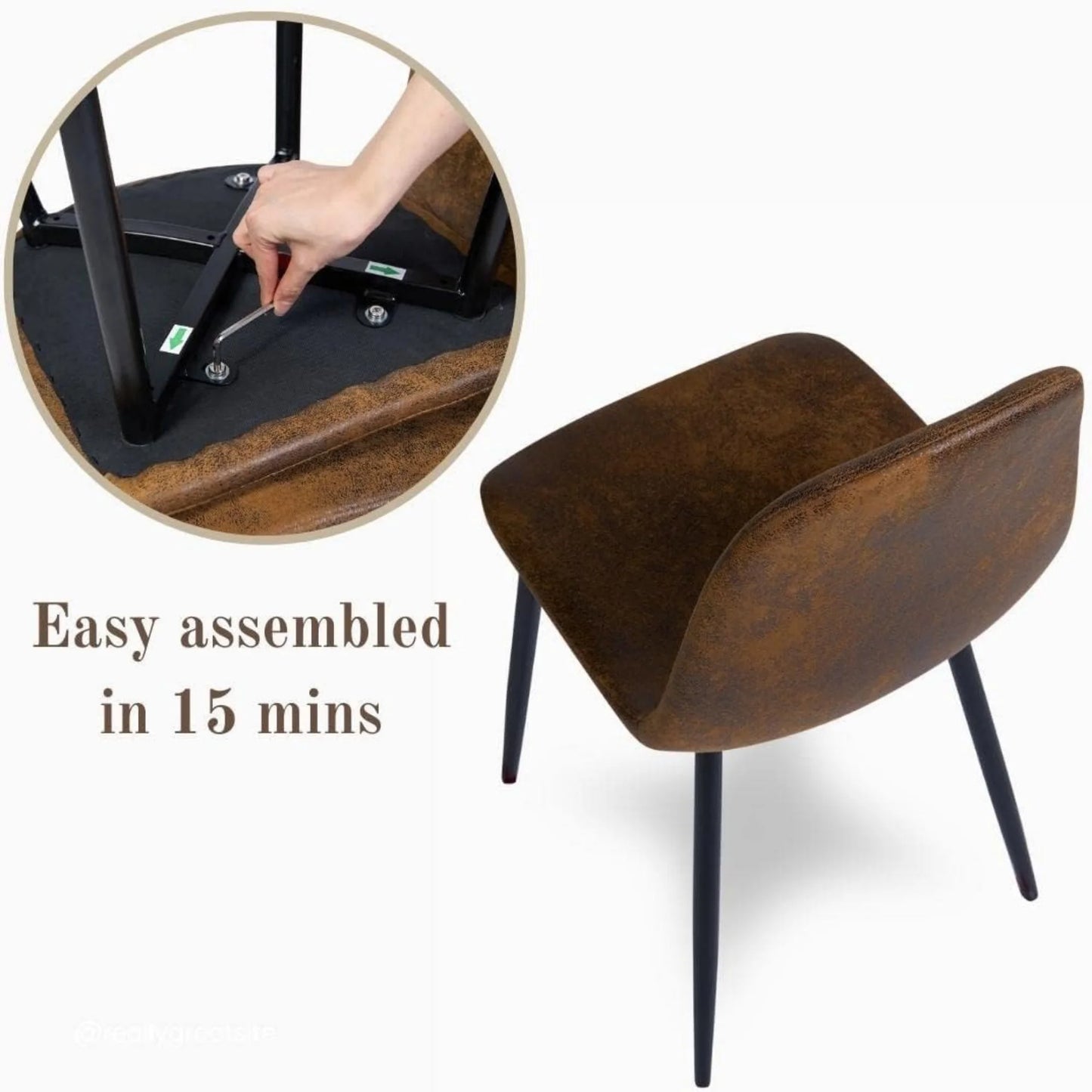 SUDICA Dining Chairs Set of 6, Brown Faux Suede Seat, Metal Legs, for Kitchen or Dining Room