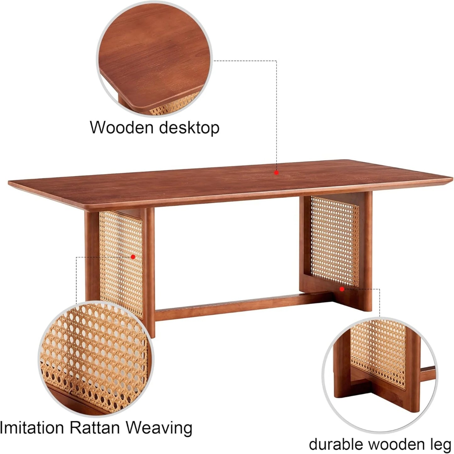 Sudica Coffee Table,47.2”Rectangle Solid Wood Table,Modern Imitation Rattan Coffee Table,Cross Table Legs for Living Room,Walnut