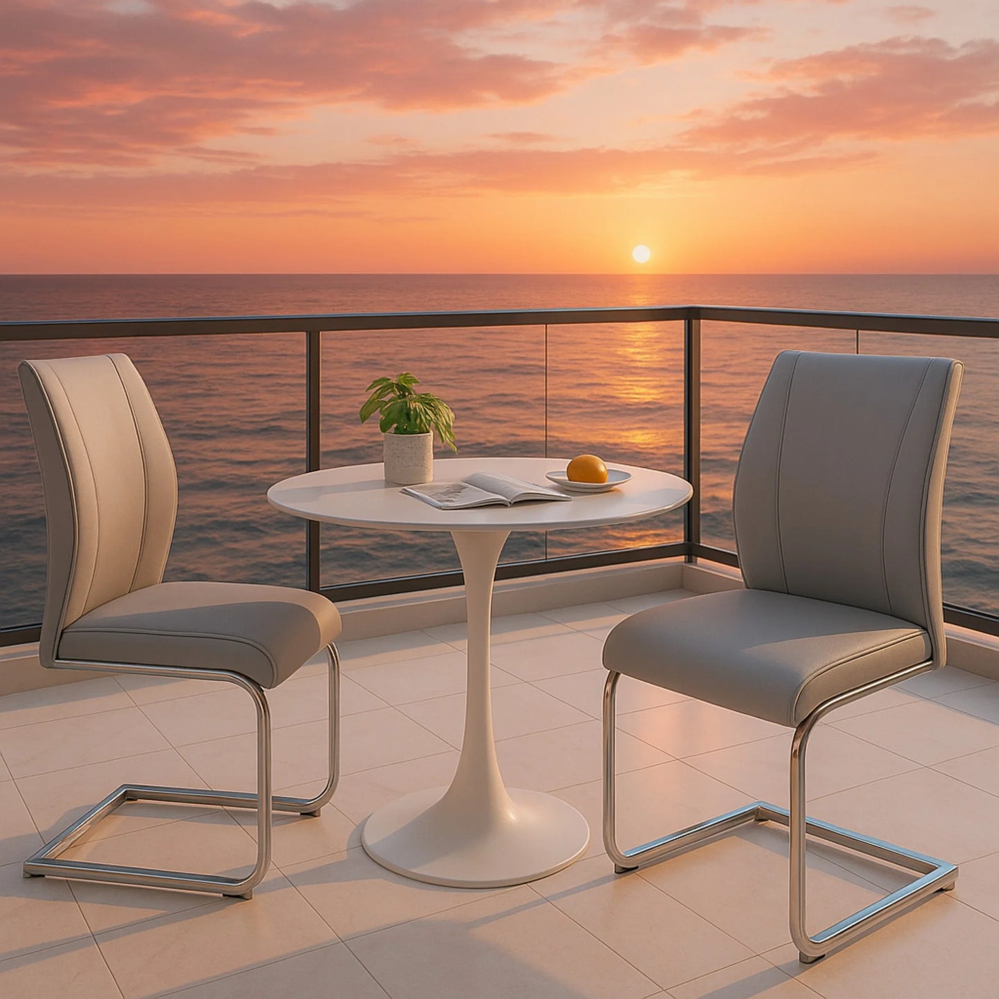 Sudica Modern Dining Chairs Set of 4, Light Grey PU Leather, High Back Upholstered, Kitchen/Living Room