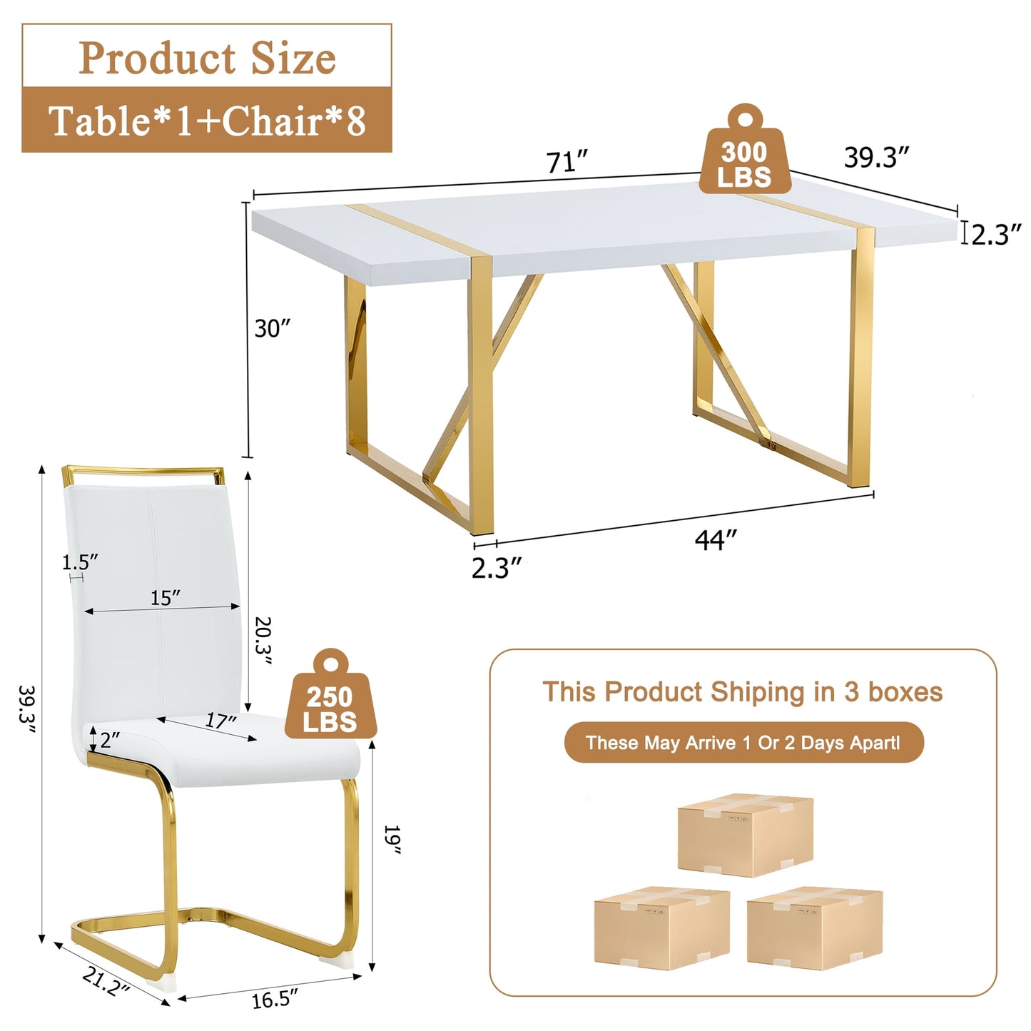 Sudica Marble Dining Set for 8, 71" Rectangular Marble Table with Upholstered Dining Room Chairs,White