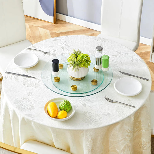 SUDICA 20" Transparent Tempered Glass Lazy Susan Turntable with Gold Base, Double Layer Dining Table Top