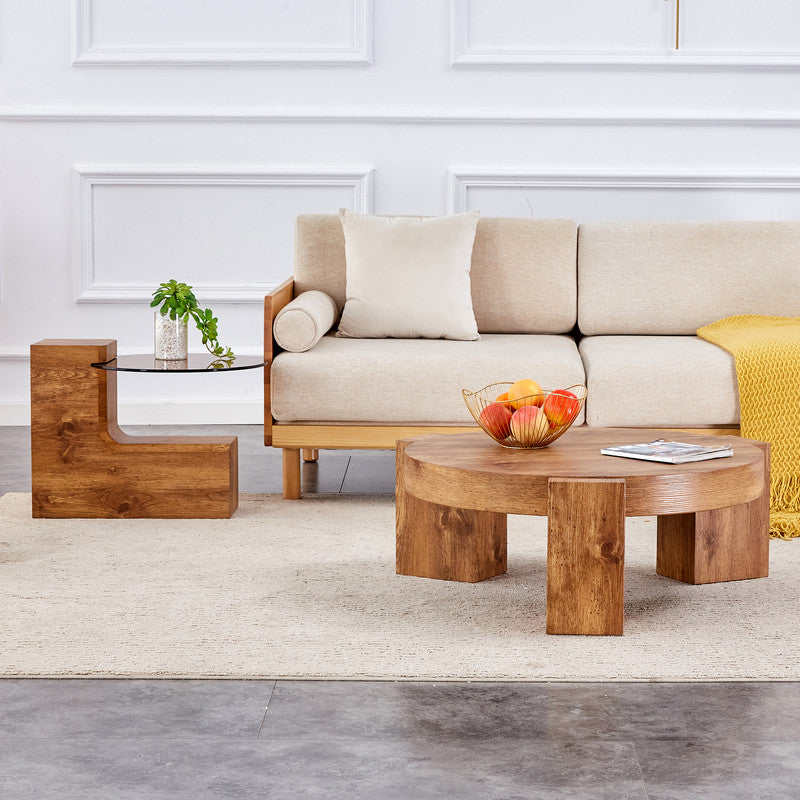 Sudica Detachable Double-decker Coffee Table,30 inch Round Tea Table with Wood Grain Base,Center Table for Living Room