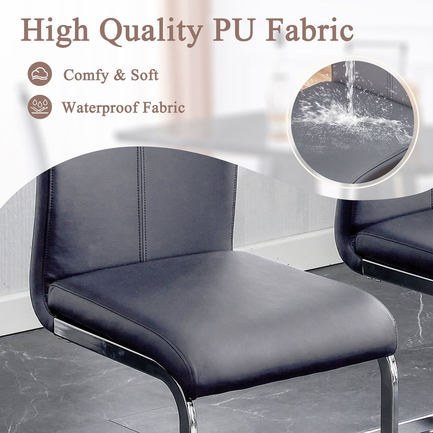 Modern Dining Table Set for 4,Sudica Rectangular Marble Kitchen Table Set with 4 PU Leather Upholstered Dining Room Chairs, Gray