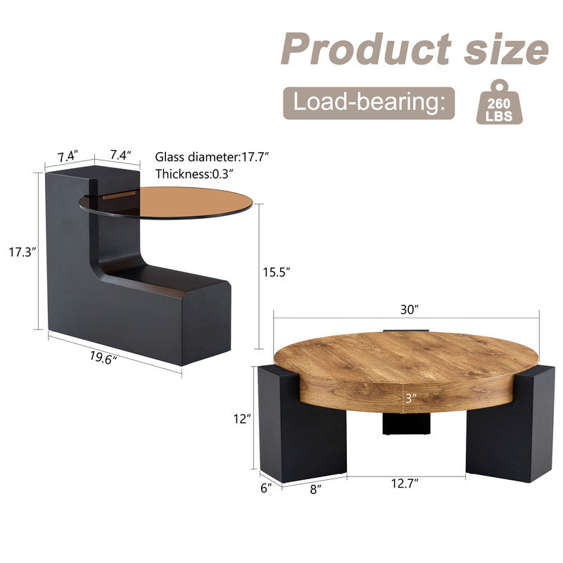 Sudica Detachable Double-decker Coffee Table,30 inch Round Tea Table with Black Faux Marble Tabletop,Center Table for Living Room