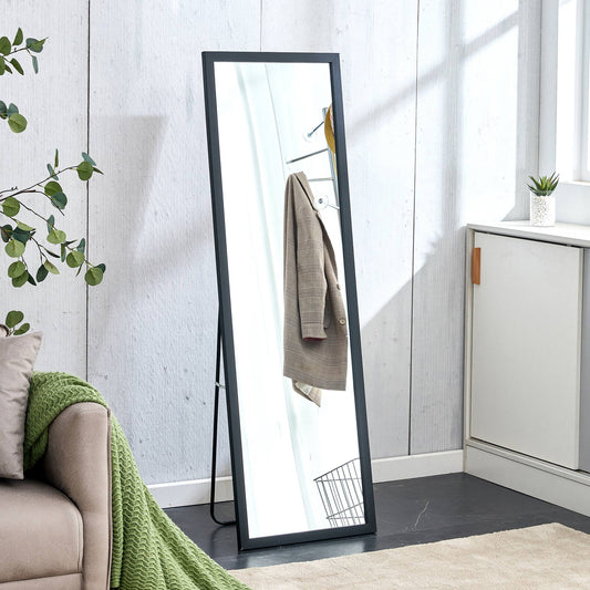 Wood Floor Mirror, 58"x 18" Sudica Thick Wooden Frame Full Body Mirror with Stand, Wall Mirror for Living Room, Black