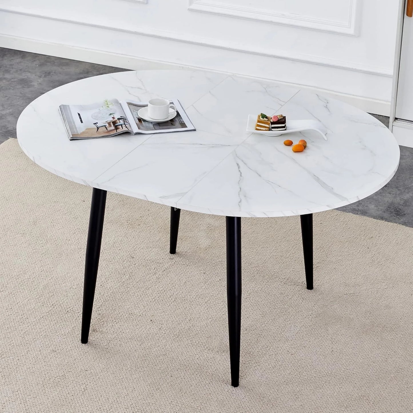 Extendable Kitchen Table, Modern Farmhouse Dining Table, Extendable Dining Room Table, Expandable Conference Table, Round Mid-Century Modern Dining Table, for Small Space, Dining Room (Wood)
