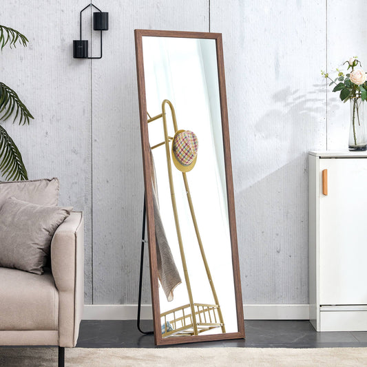 Wood Floor Mirror, 58"x 18" Sudica Thick Wooden Frame Full Body Mirror with Stand, Wall Mirror for Living Room, Brown