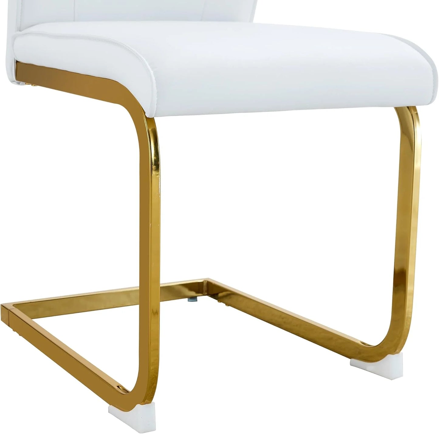 SUDICA Dining Chairs Set of 4, White PU Leather High Back Armless with Gold Legs